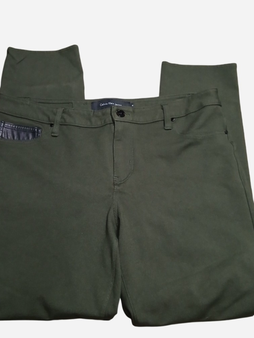 Calvin Klein Jeans Womens 14 Olive Green Ponte Knit Stretch Skinny Pants Mid Ris